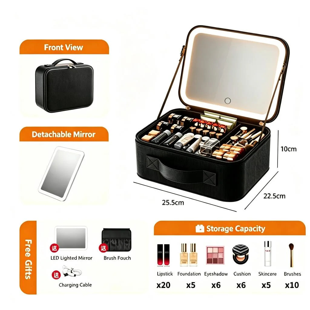 Travel makeup bag with mirror