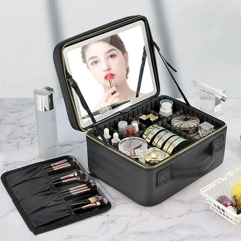 Travel makeup bag with mirror