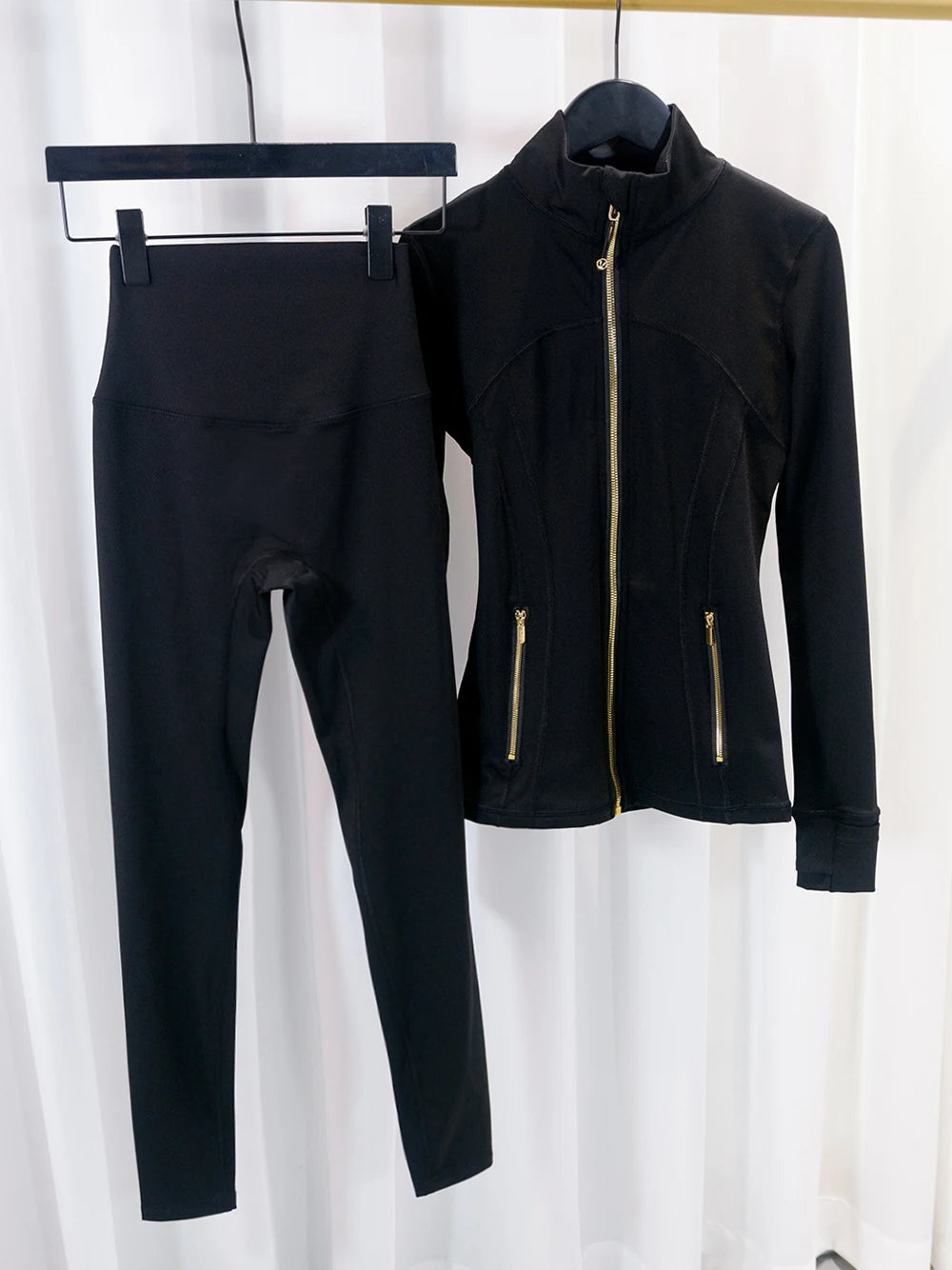 Women's Yoga Jacket and Pants Set with Gold Zipper