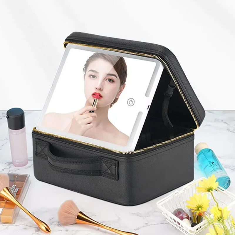 Travel makeup bag with mirror