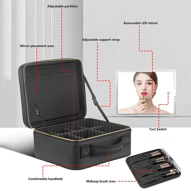 Travel makeup bag with mirror