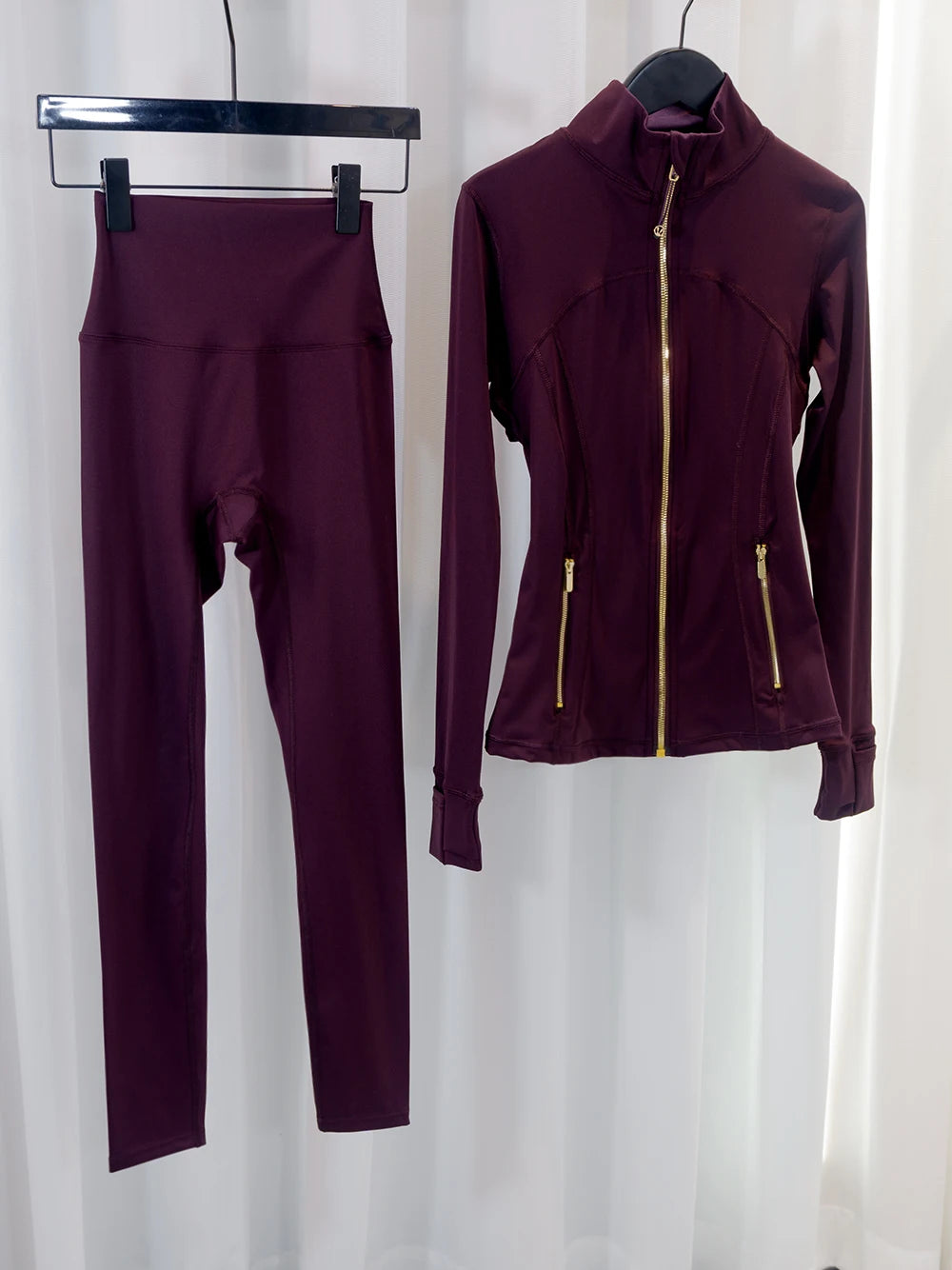 Women's Yoga Jacket and Pants Set with Gold Zipper