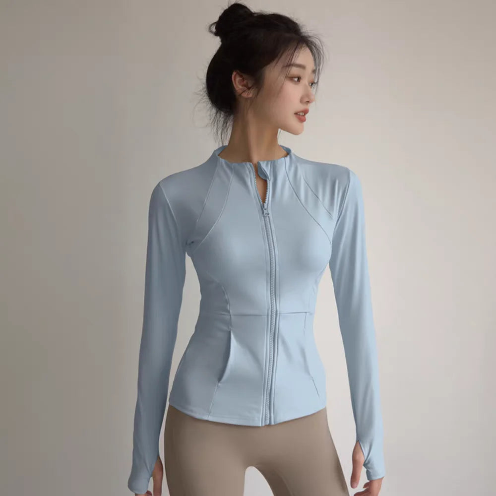 Women's Slim Fit Breathable Nylon Sports Jacket with Zipper