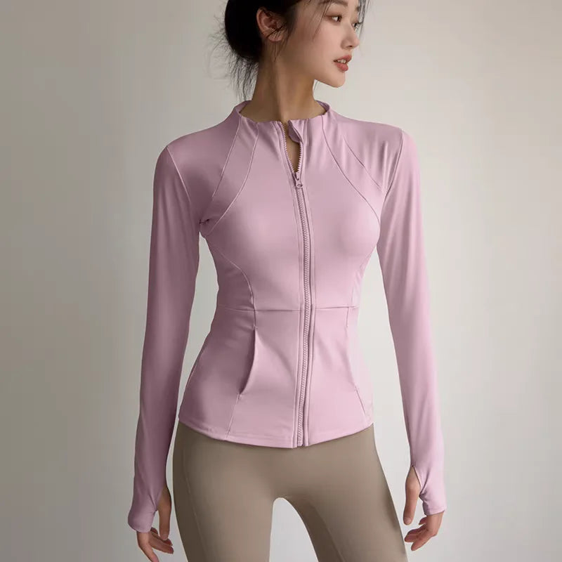 Women's Slim Fit Breathable Nylon Sports Jacket with Zipper