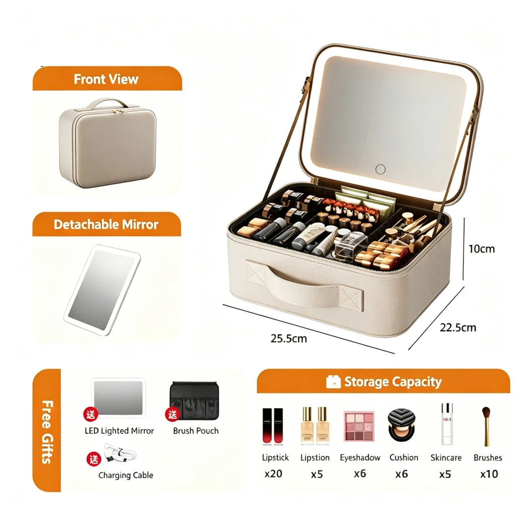 Travel makeup bag with mirror