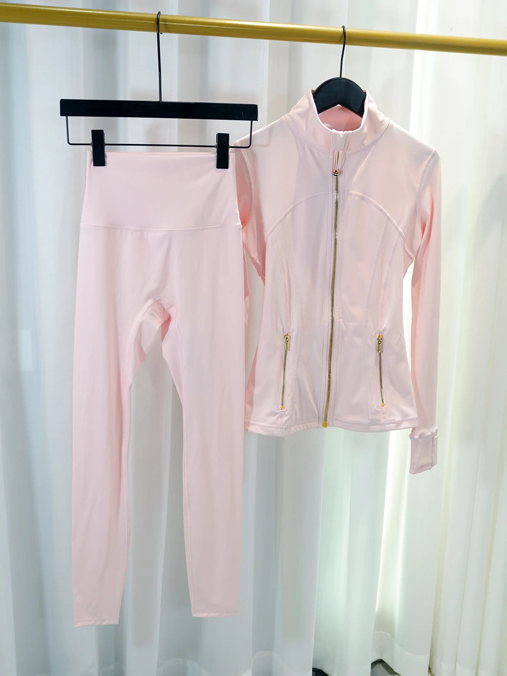 Women's Yoga Jacket and Pants Set with Gold Zipper