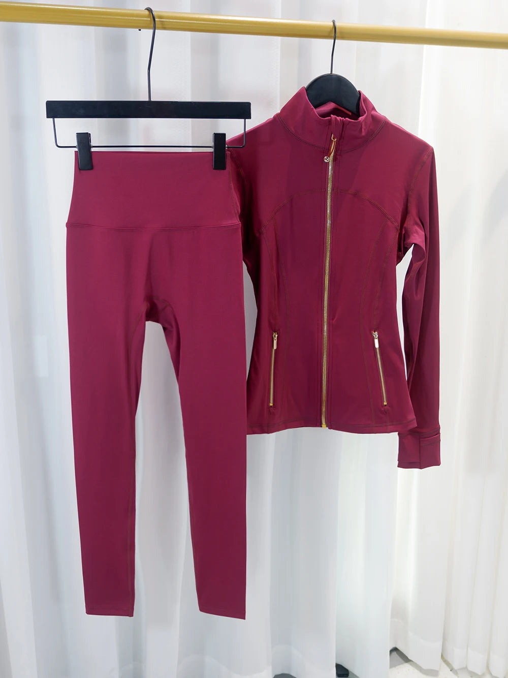 Women's Yoga Jacket and Pants Set with Gold Zipper