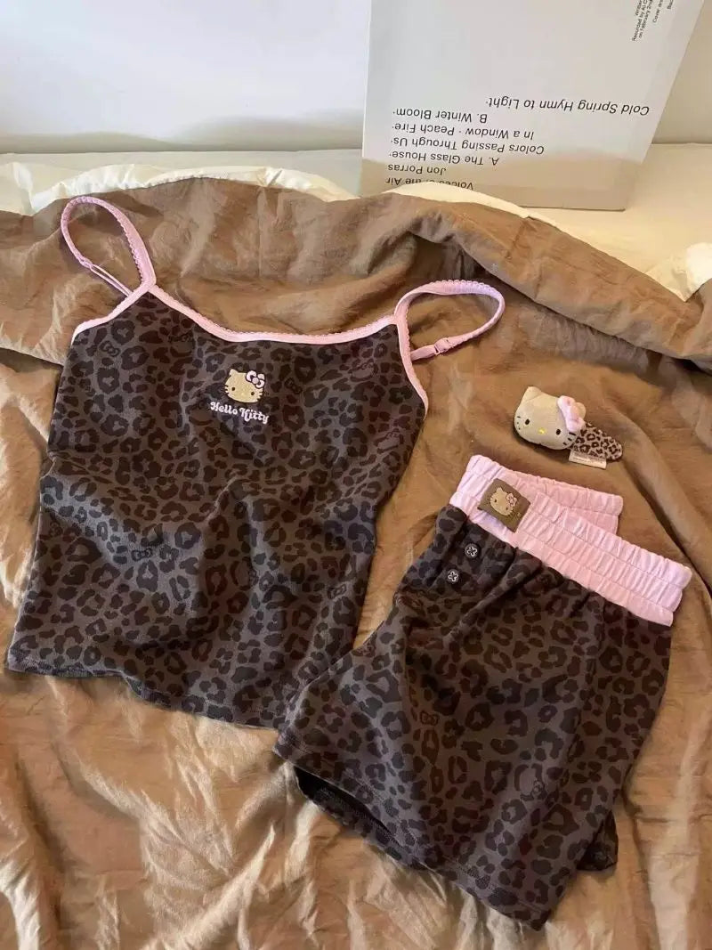 Women's Hello Kitty Leopard Print Camisole and Shorts Pajama Set