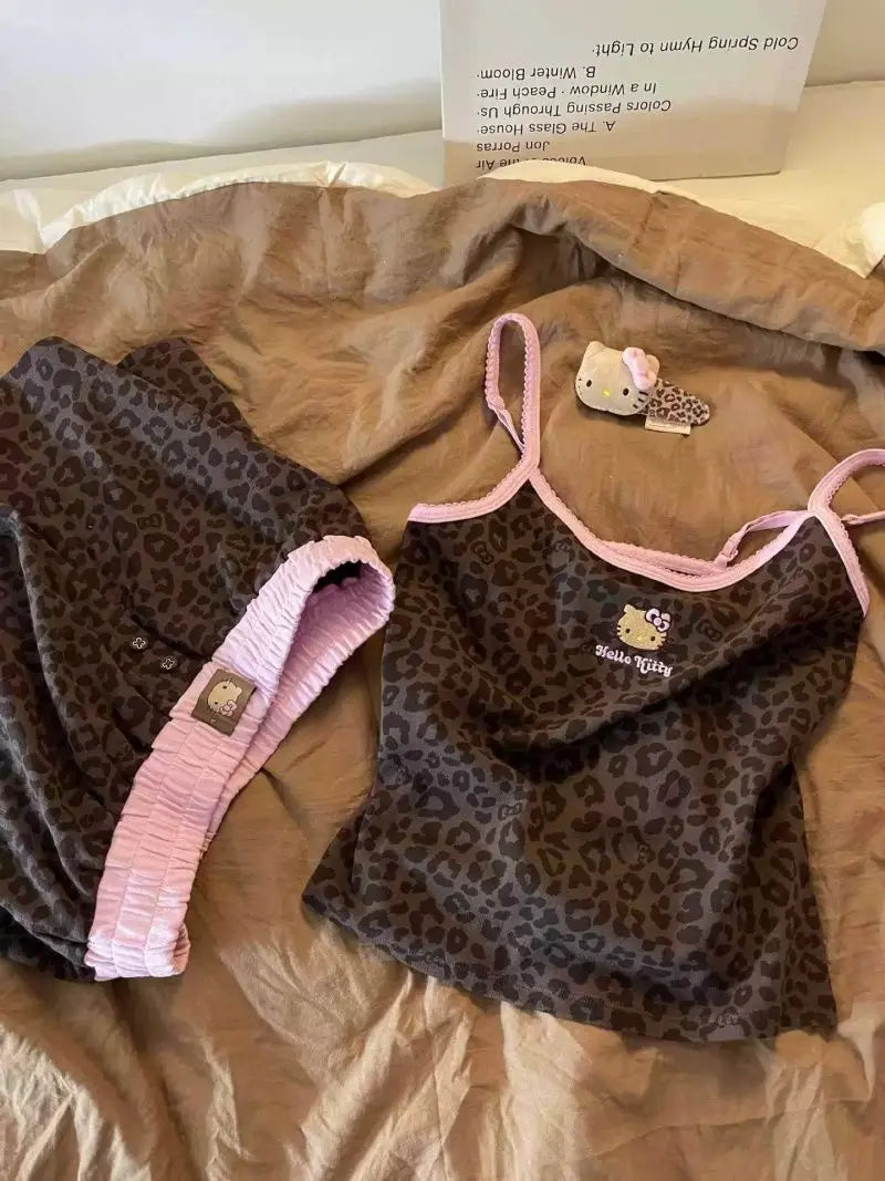 Women's Hello Kitty Leopard Print Camisole and Shorts Pajama Set