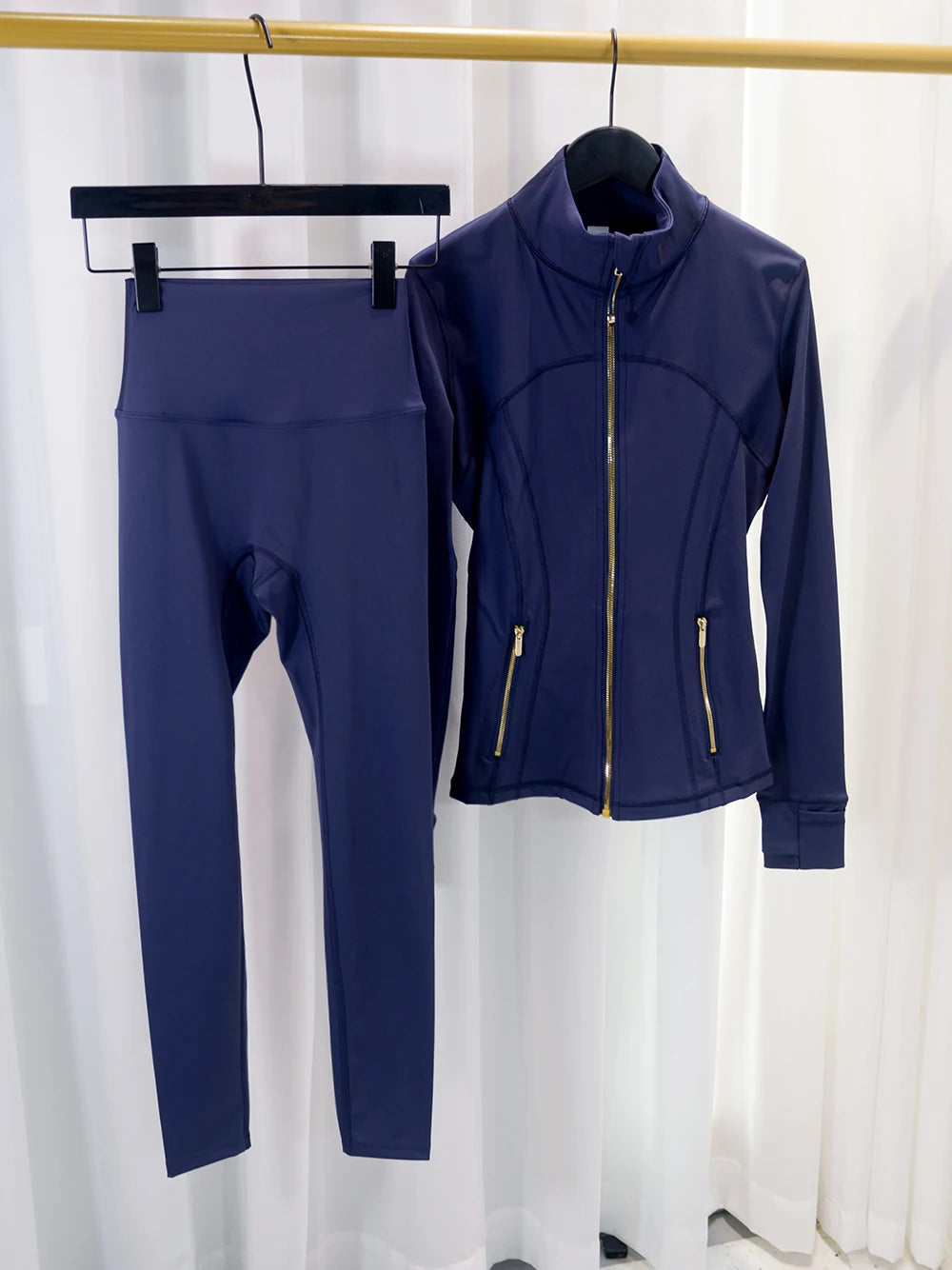 Women's Yoga Jacket and Pants Set with Gold Zipper